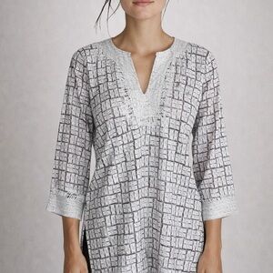 Roller Rabbit Navy White Cotton Tunic Swim‎ Cover Up XS